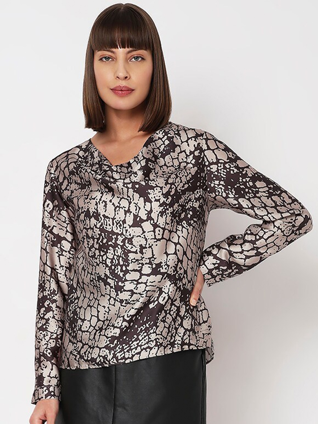 

Vero Moda Animal Printed Cowl Neck Top, Brown
