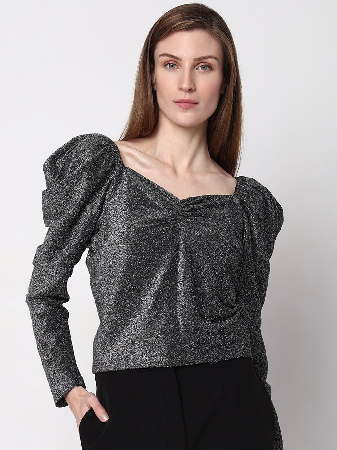 

Vero Moda Sweetheart Neck Puff Sleeve Top, Black