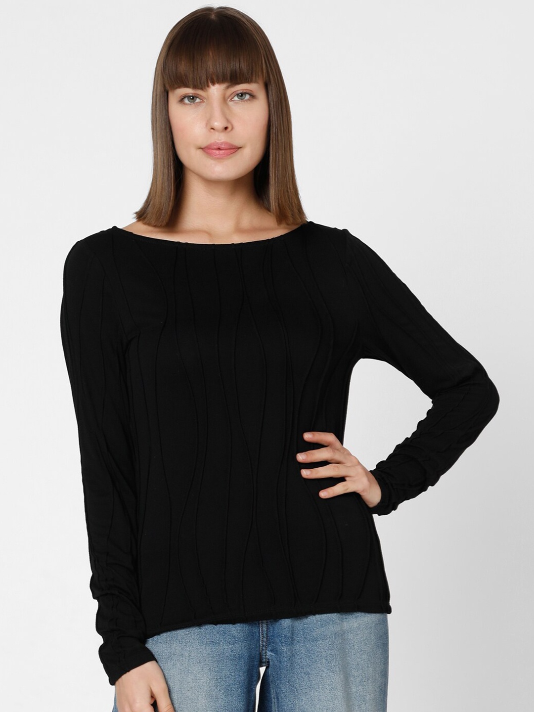 

Vero Moda Boat Neck Long Sleeves Bardot Top, Black
