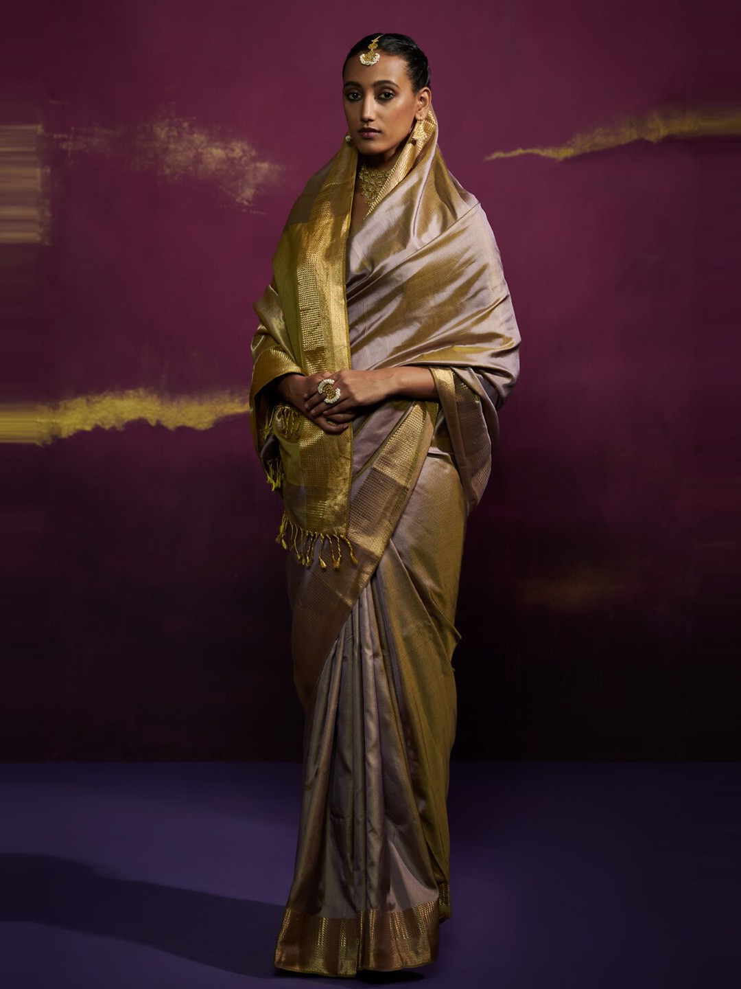 

Dressfolk Woven Design Zari Pure Silk Saree, Grey