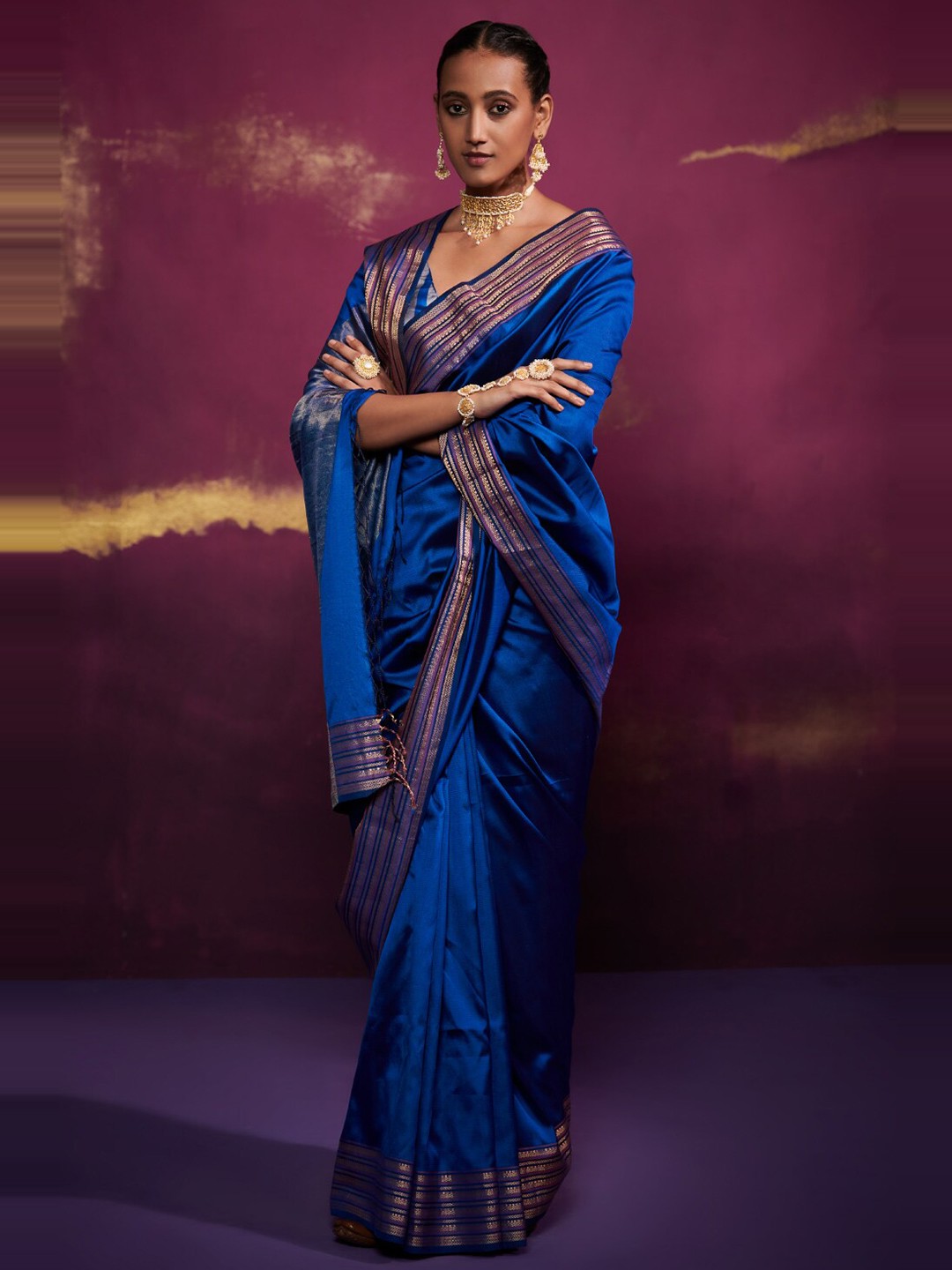 

Dressfolk Zari Pure Silk Saree, Blue