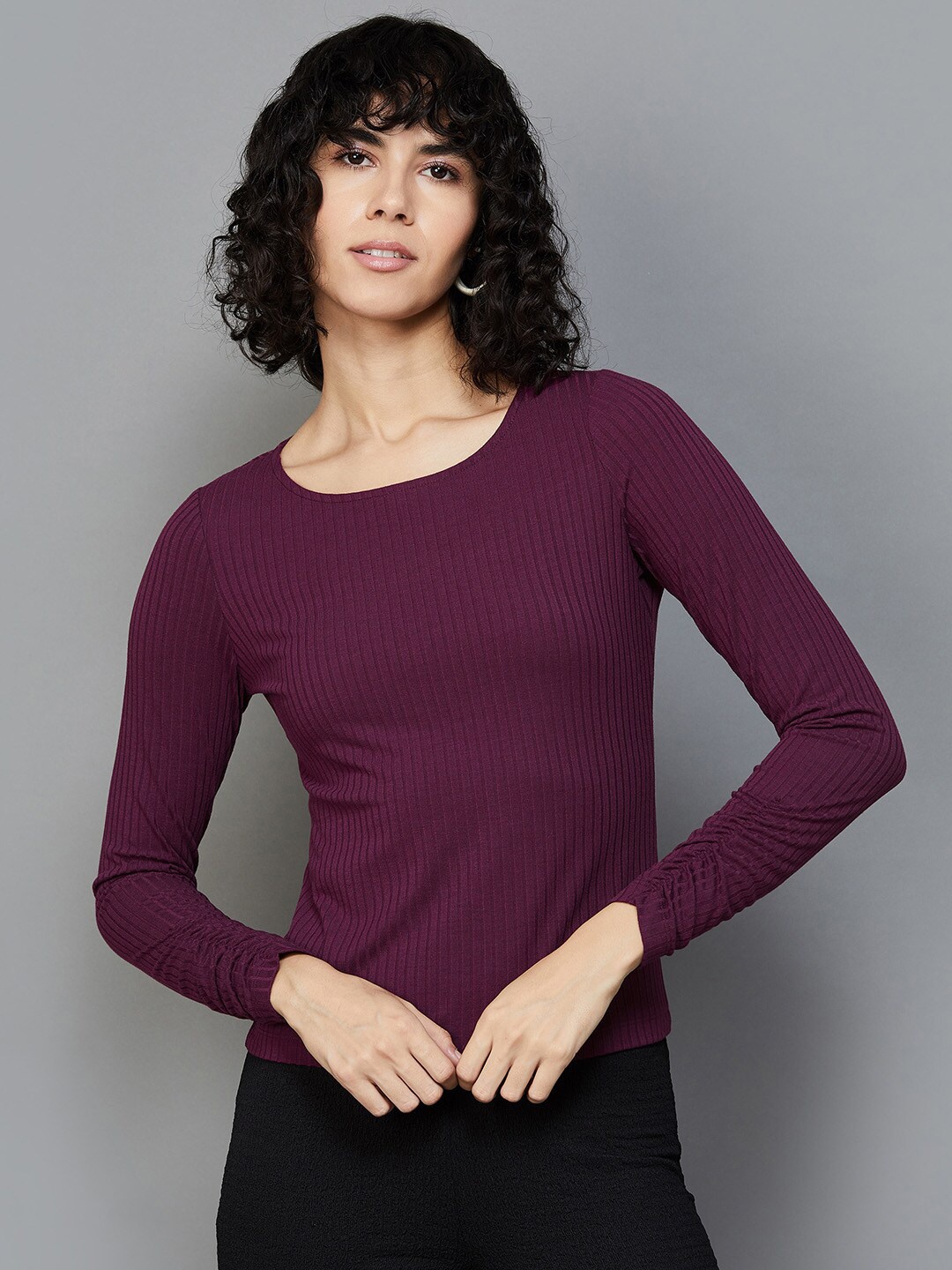 

Ginger by Lifestyle Ribbed Regular Top, Purple