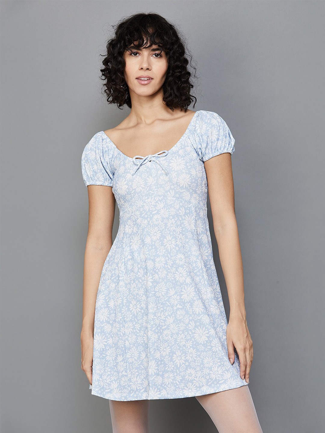 

Ginger by Lifestyle Floral Printed Puff Sleeves A-Line Dress, White