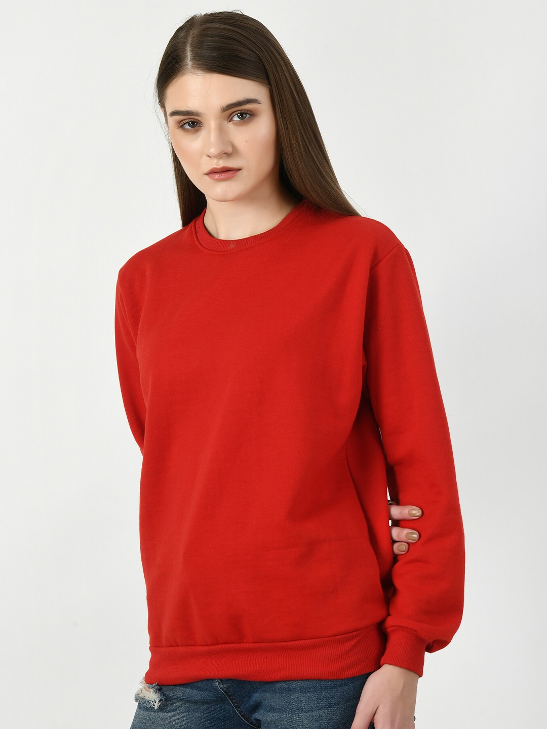 

BAESD Round Neck Fleece Pullover Sweatshirt, Red