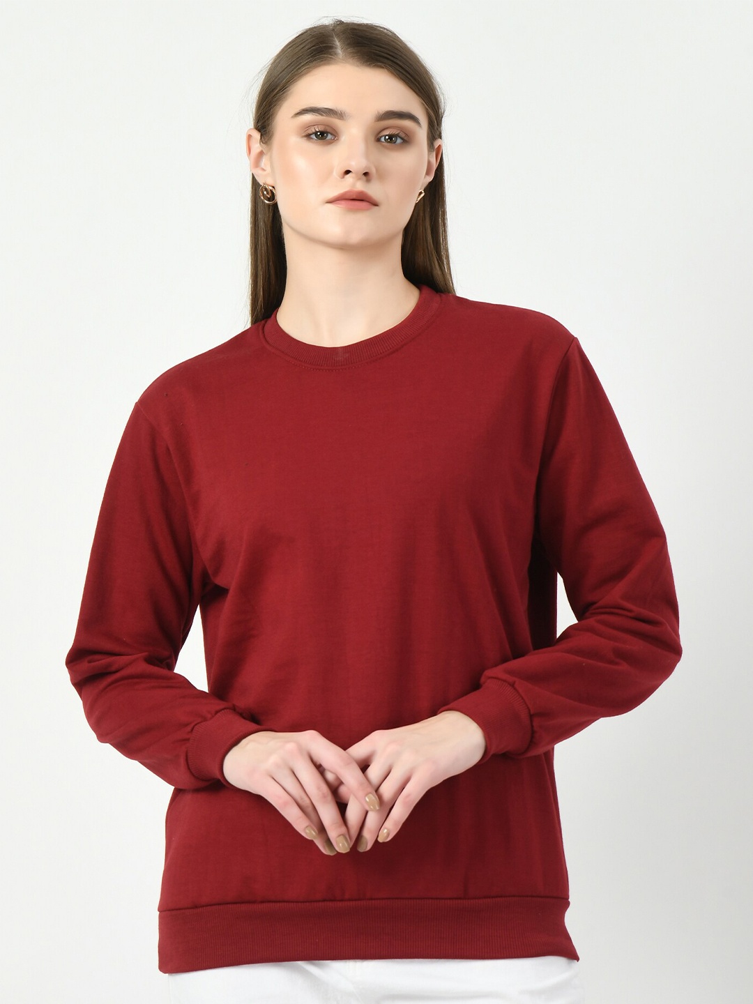

BAESD Round Neck Fleece Pullover Sweatshirt, Maroon