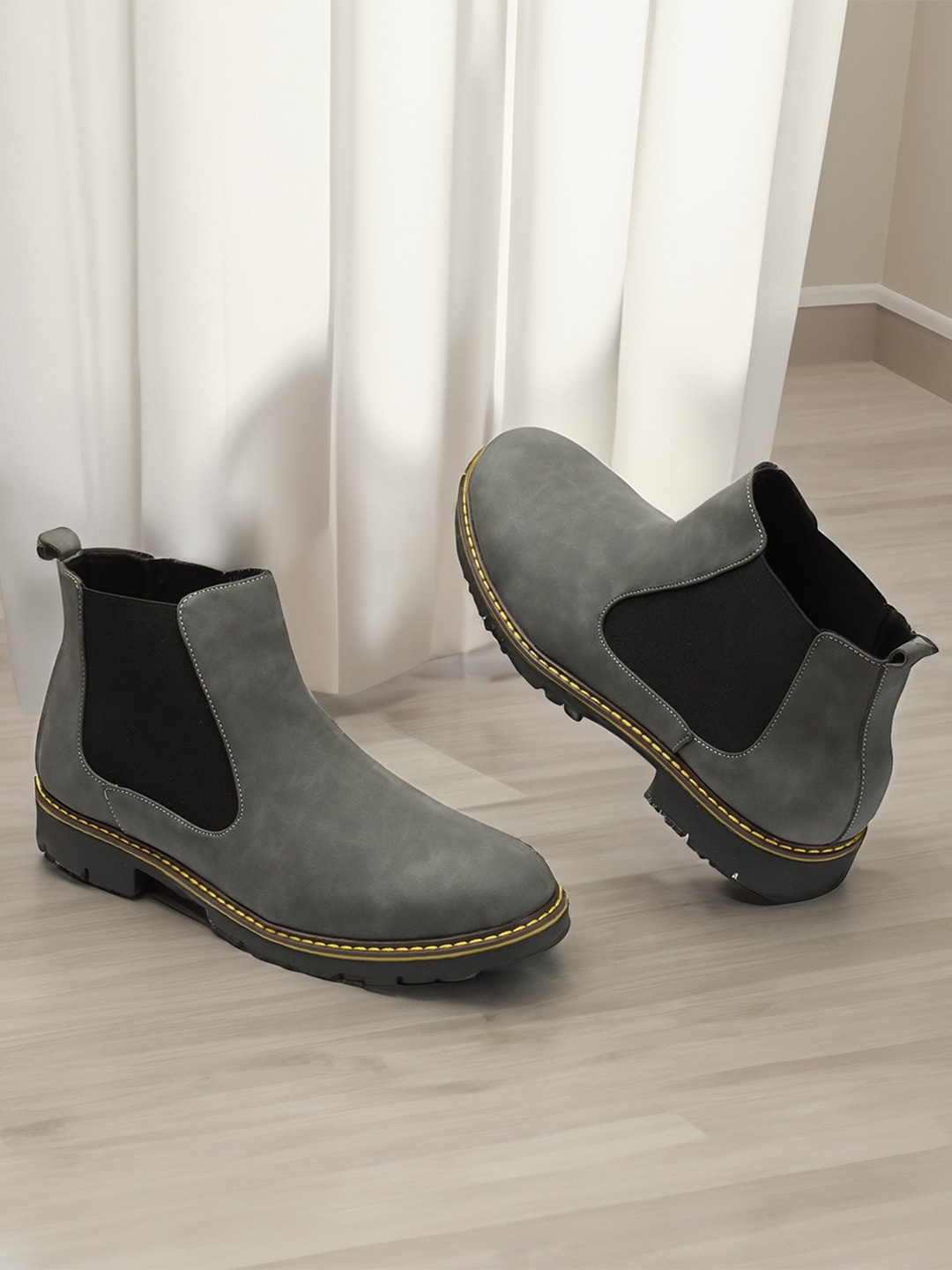 

Carlton London Men Mid-Top Lace-Ups Chelsea Boots, Grey