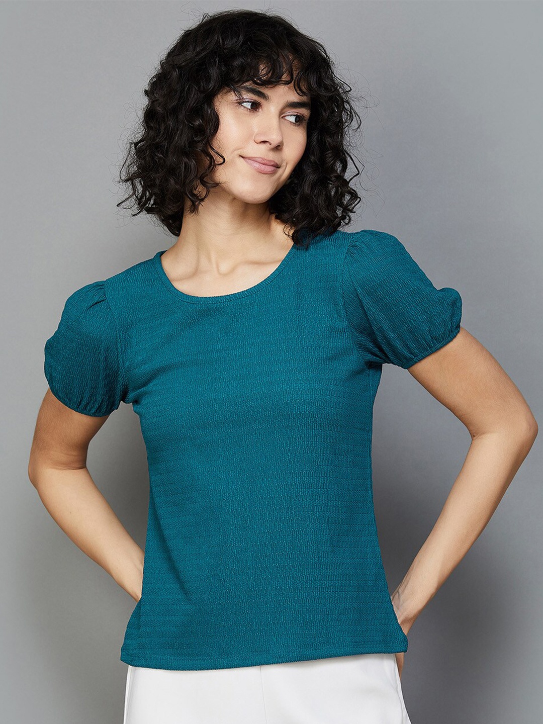 

Fame Forever by Lifestyle Self Design Puff Sleeves Top, Teal