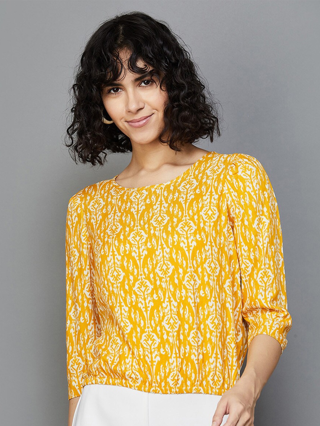

Fame Forever by Lifestyle Ethnic Motifs Printed Blouson Top, Yellow