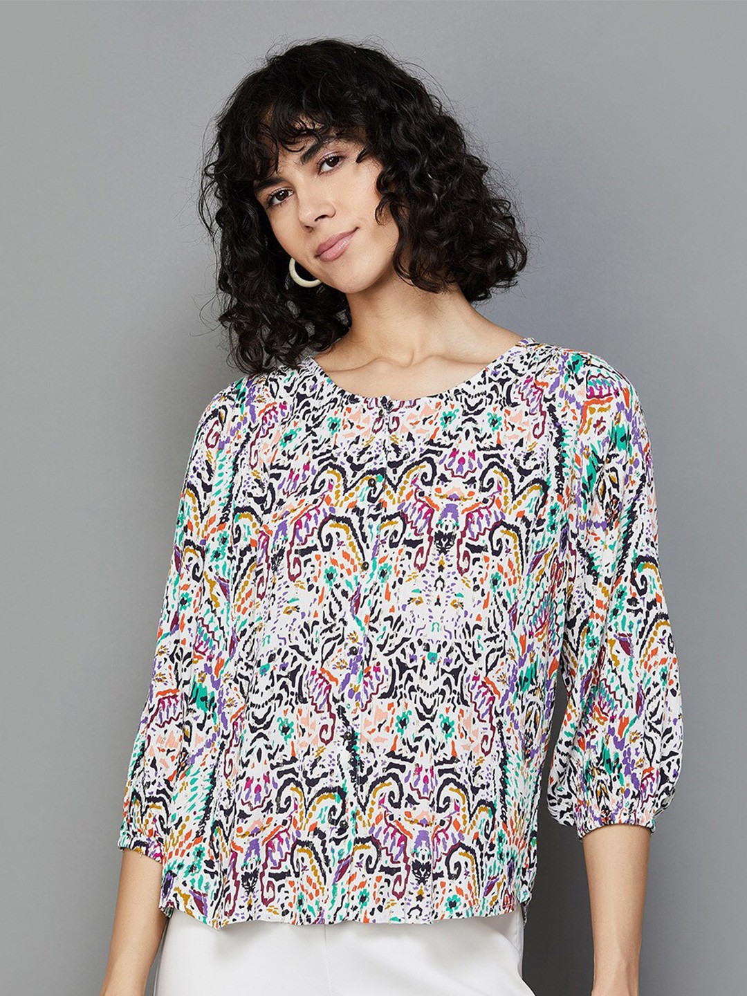 

Fame Forever by Lifestyle Abstract Printed Regular Top, White