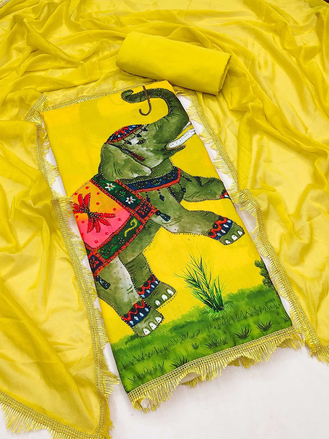 

KALINI Graphic Printed Unstitched Dress Material, Yellow