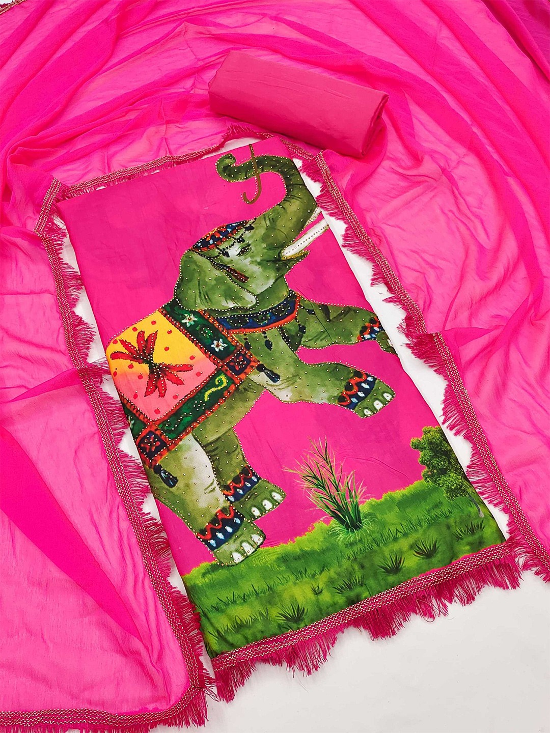 

KALINI Graphic Printed Unstitched Dress Material, Pink