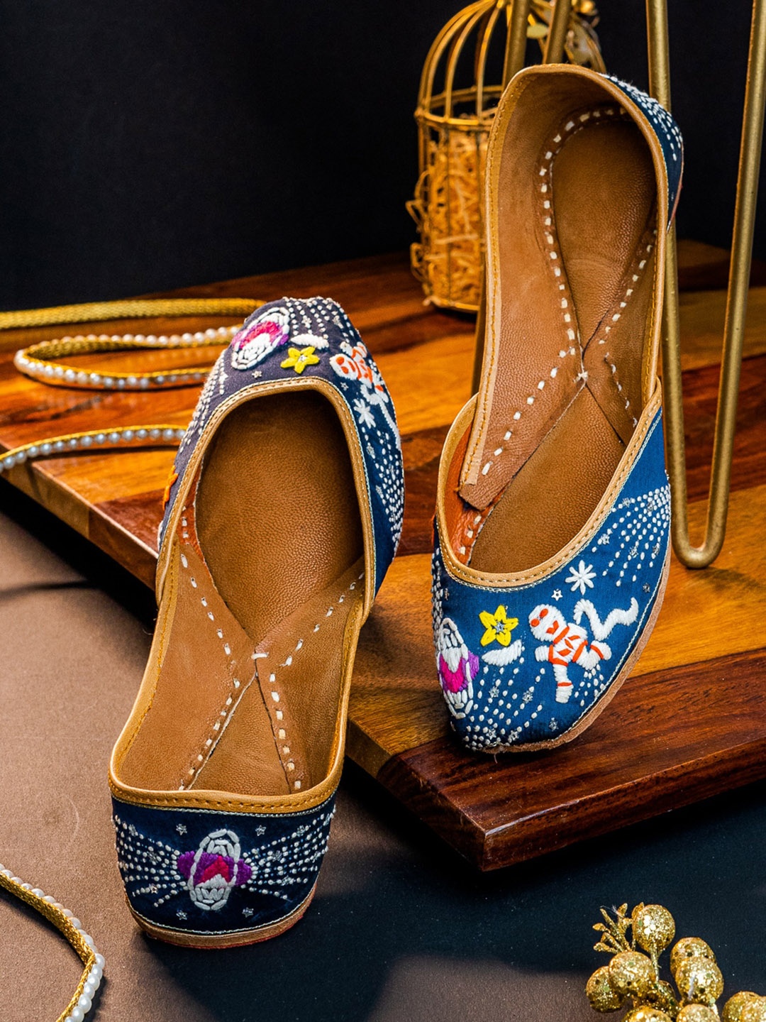 

NR By Nidhi Rathi Embellished Square Toe Ethnic Mojaris, Navy blue