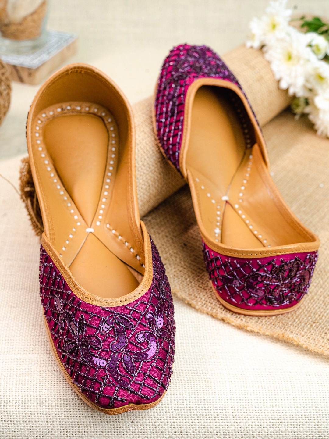 

NR By Nidhi Rathi Embellished Square Toe Ethnic Mojaris, Purple