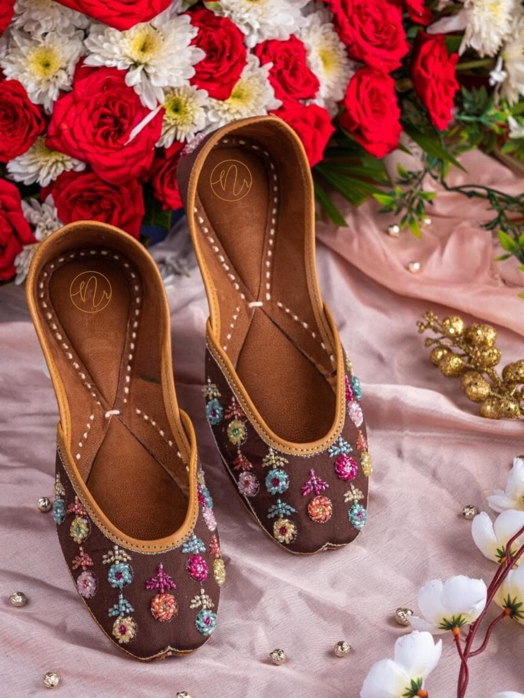 

NR By Nidhi Rathi Embellished Square Toe Ethnic Mojaris, Brown