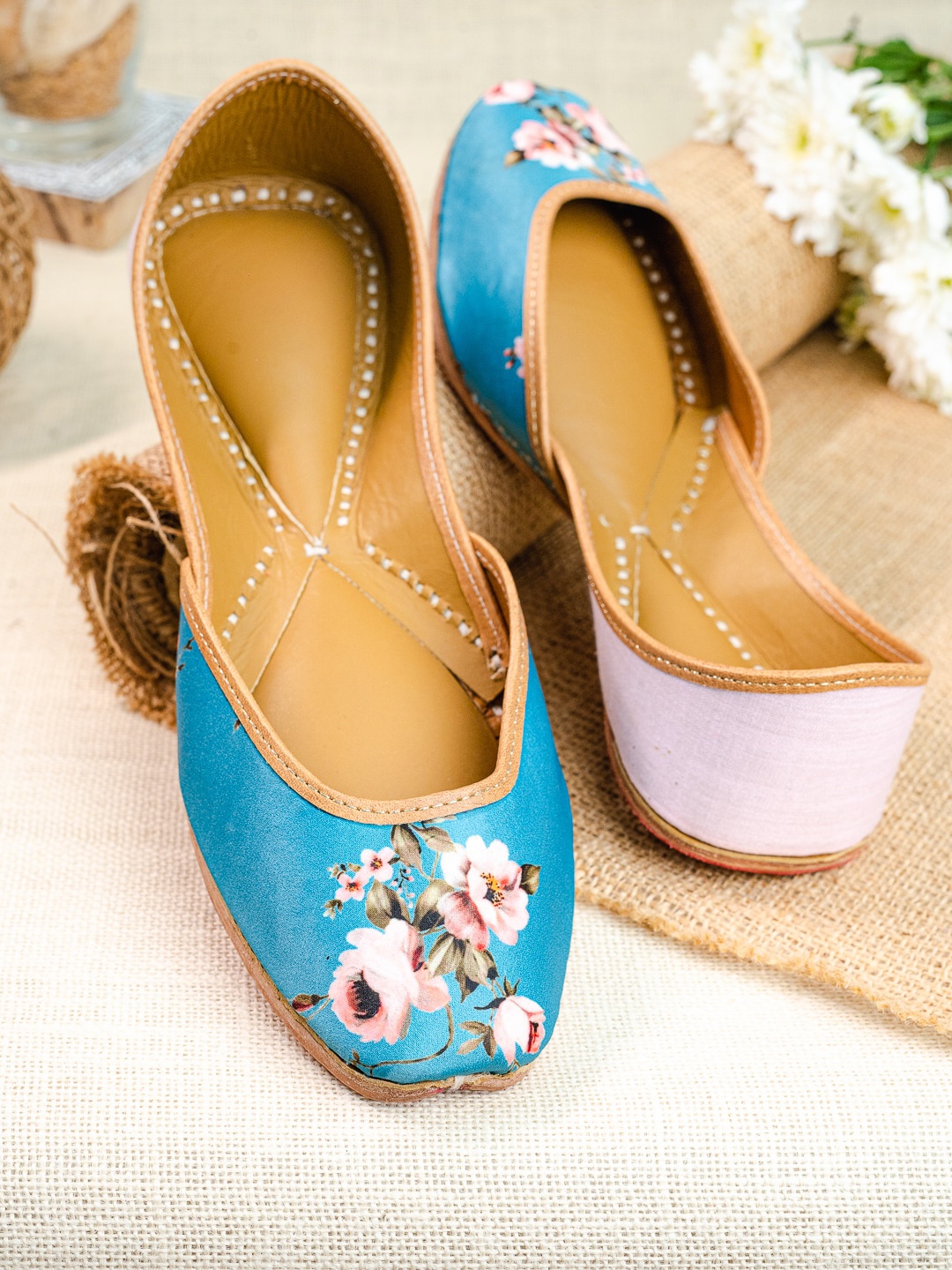 

NR By Nidhi Rathi Printed Square Toe Ethnic Mojaris, Blue