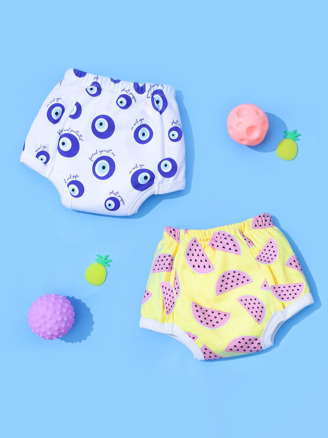 

Snugkins Set of 2 Evileye & Watermelon Kids Printed Potty Training Pull-Up Pants, Blue