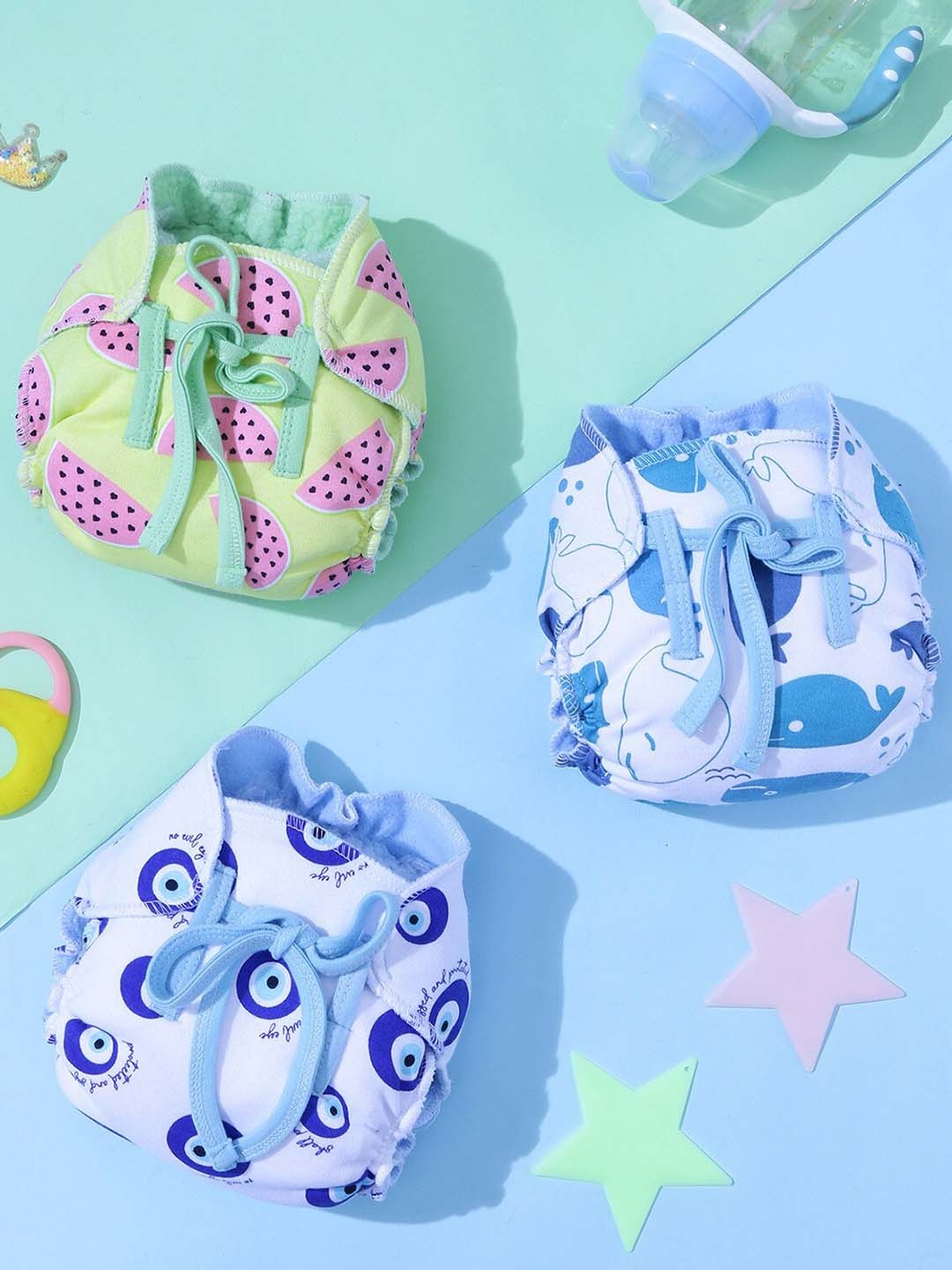 

Snugkins Pack of 12 100% Cotton Playtime Trio New Age Nappies, Blue