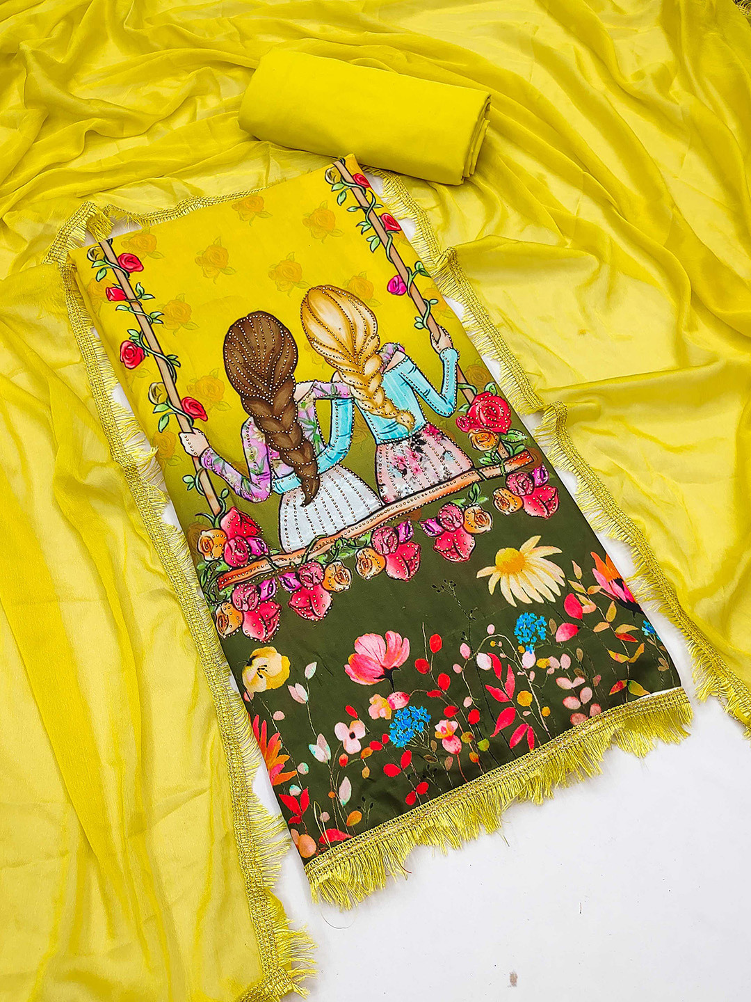 

KALINI Graphic Printed Unstitched Dress Material, Yellow