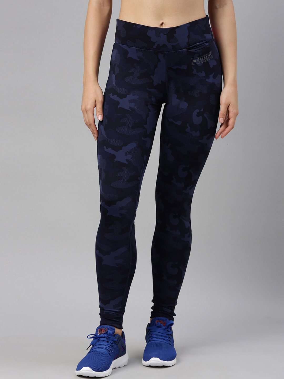 

GOLDSTROMS Camouflage Printed Dry Fit Ankle-Length Gym Tights, Navy blue