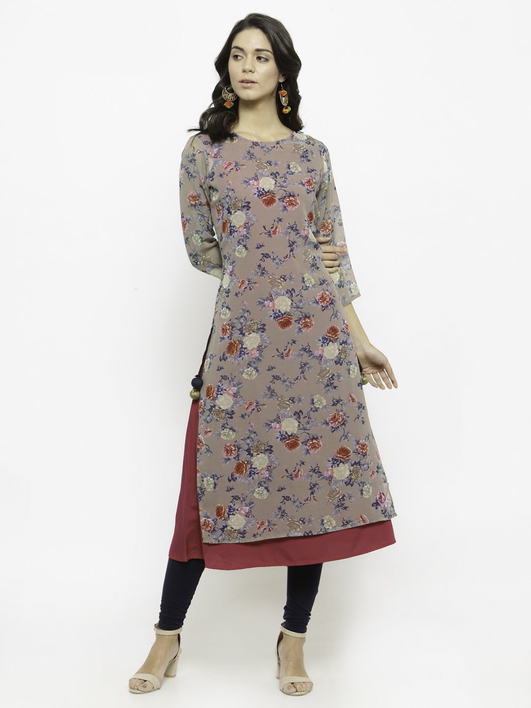 

Azira Women Beige Floral Printed A-Line Kurta