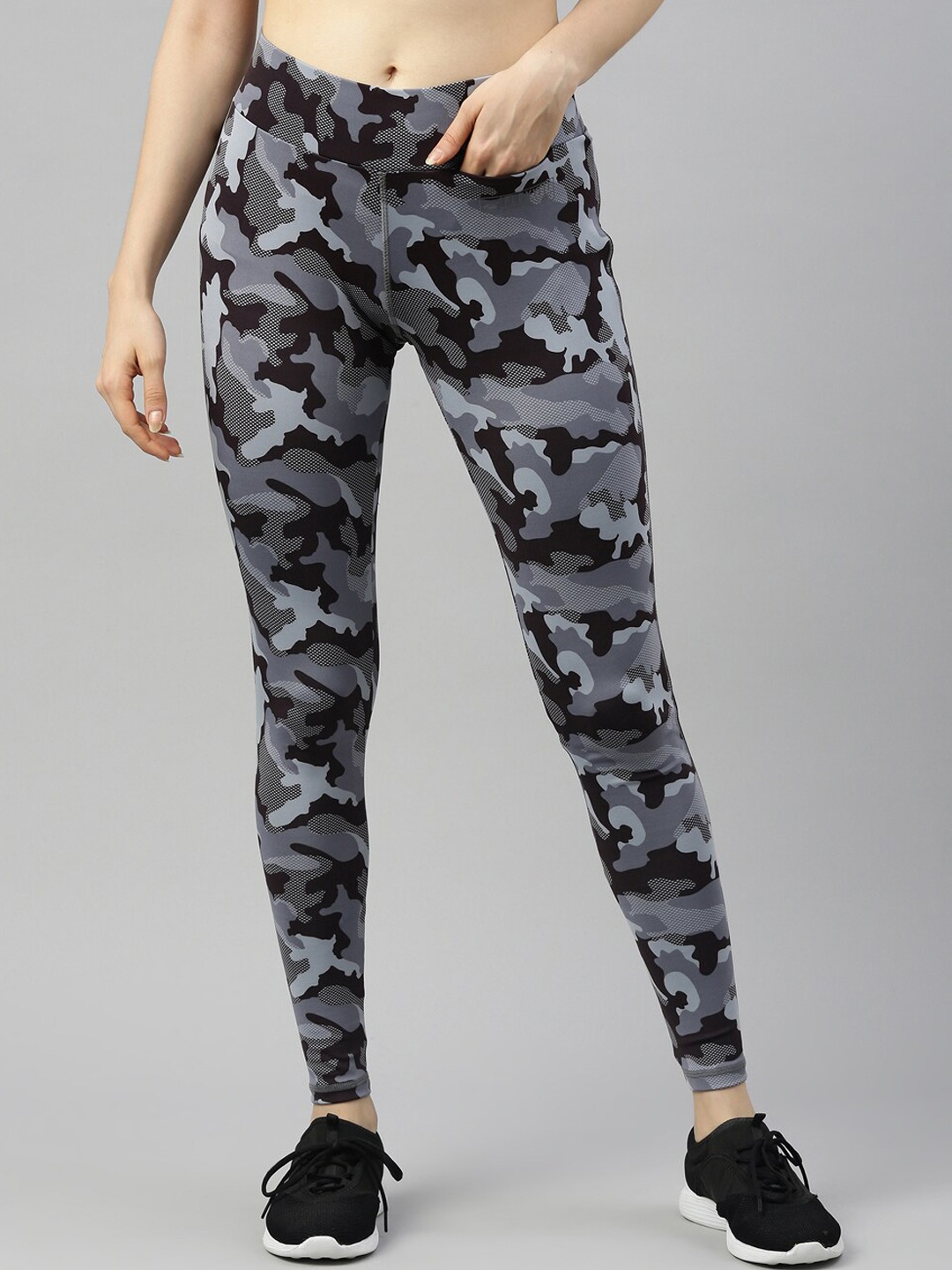 

GOLDSTROMS Flexi Camouflage Printed Dry Fit Ankle Length Training Tights, Grey