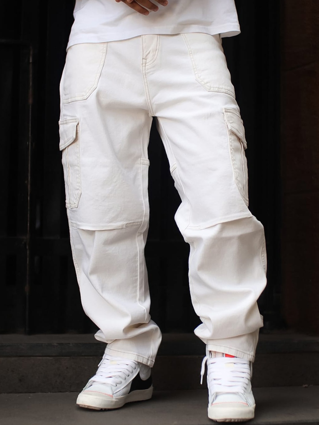 

Powerlook Men Boyfriend Fit Cotton Jeans, Cream