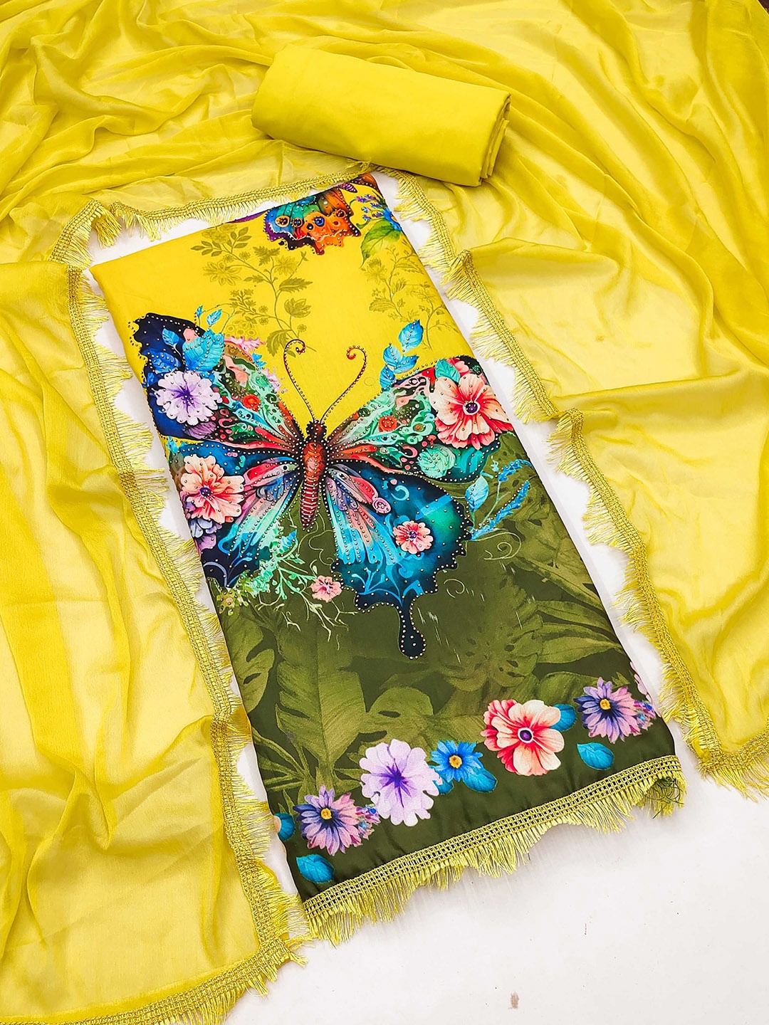 

KALINI Graphic Printed Unstitched Dress Material, Yellow
