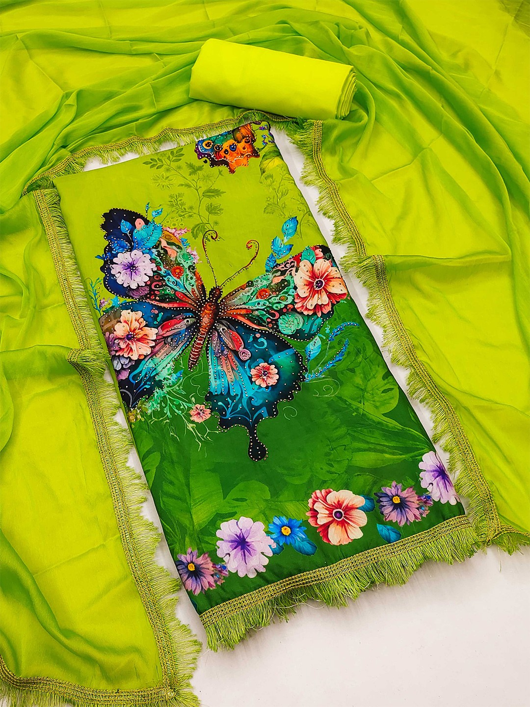 

KALINI Graphic Printed Unstitched Dress Material, Green