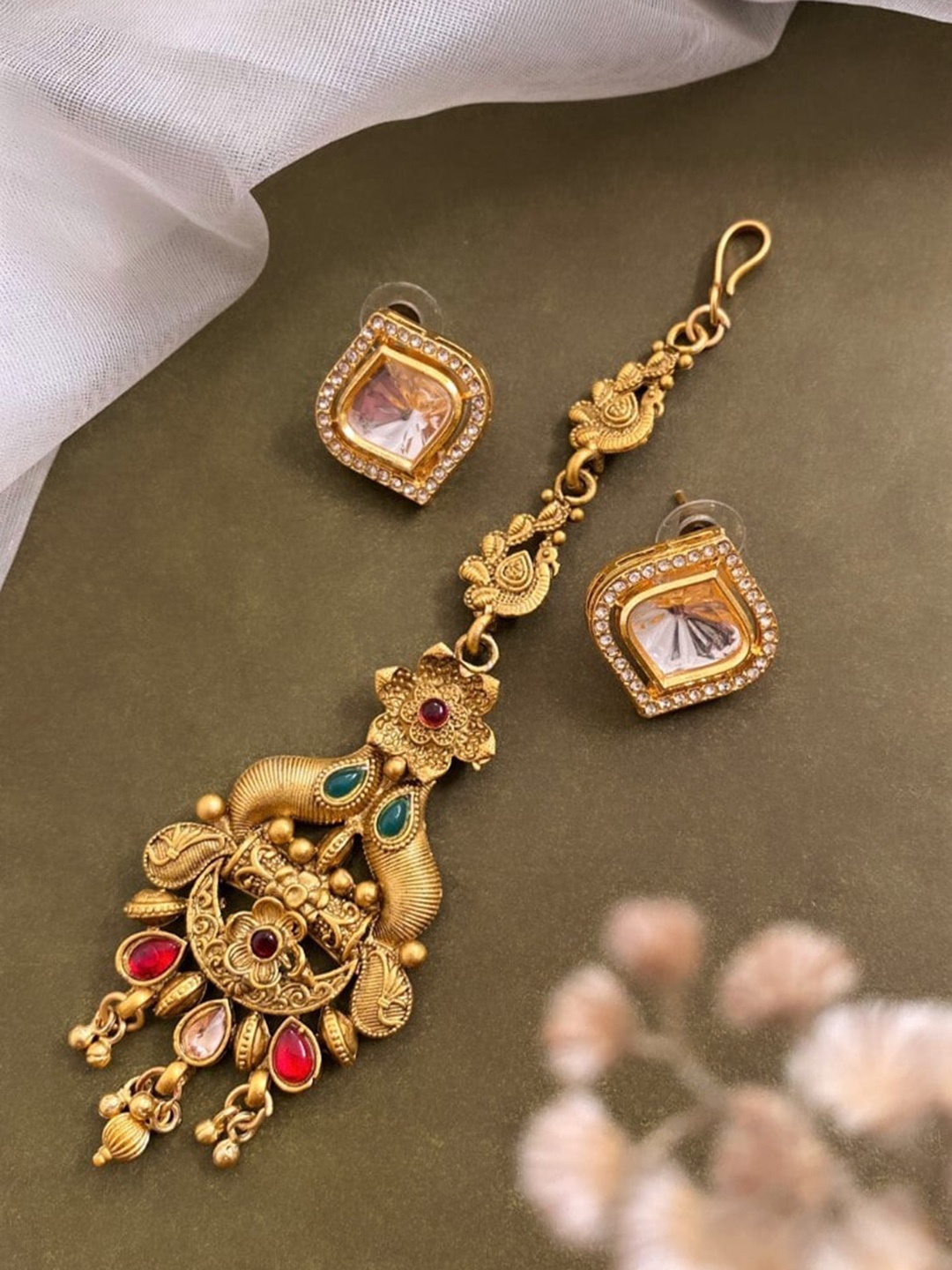 

ATIBELLE Gold-Plated & Kundan Studded Jewellery Set