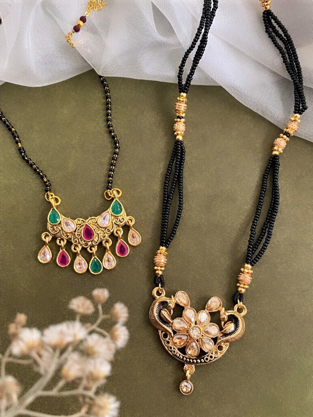 

ATIBELLE Set Of 2 Gold Plated & Kundan studded Mangalsutra