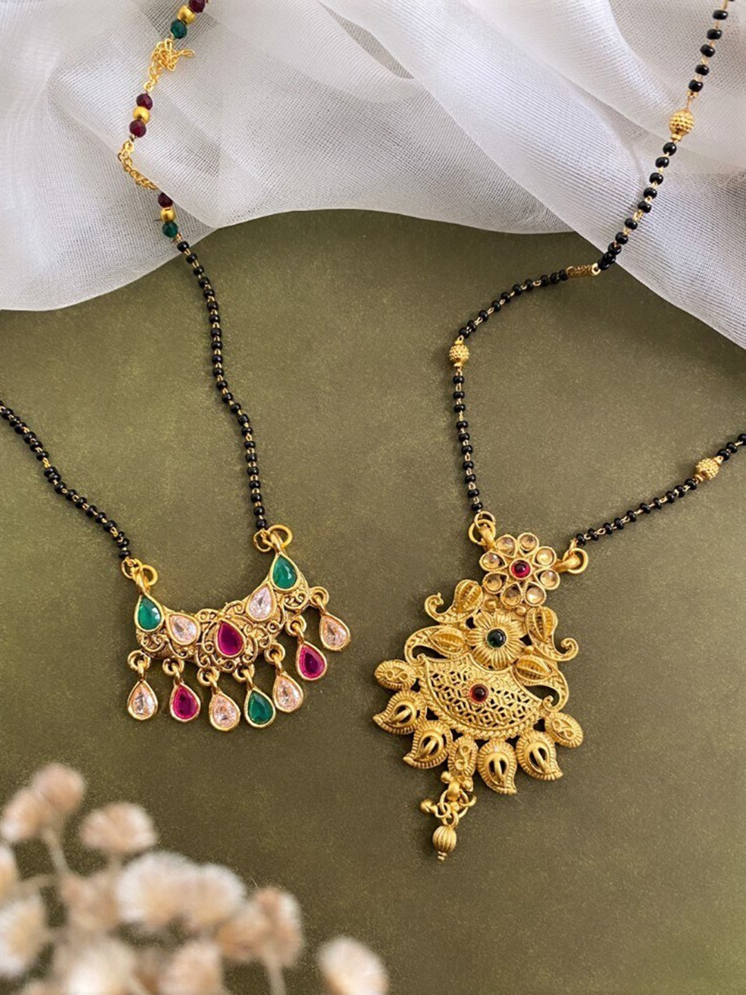 

ATIBELLE Set of 2 Gold Plated & Stone Studded Mangalsutra