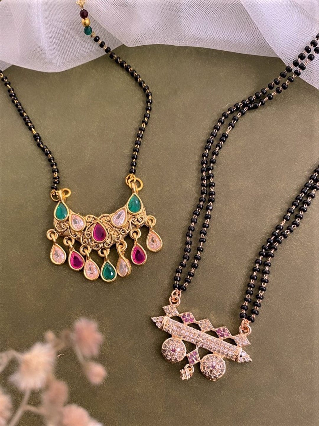 

ATIBELLE Set Of 2 Gold Plated & AD Studded Mangalsutra