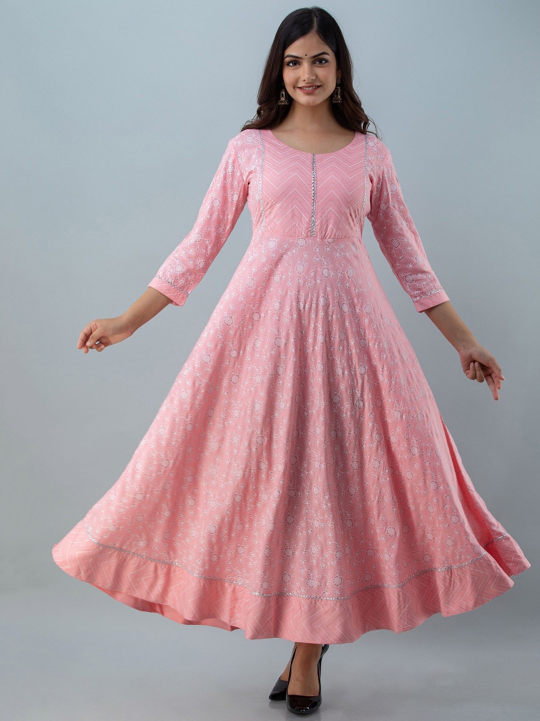 

NISHABD Ethnic Motifs Printed Gotta Patti Anarkali Kurta, Pink