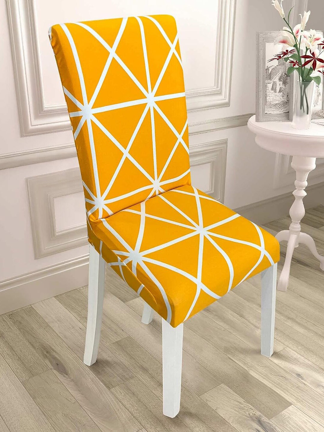 

HOUSE OF QUIRK Yellow & White Printed Stretchable Chair Cover