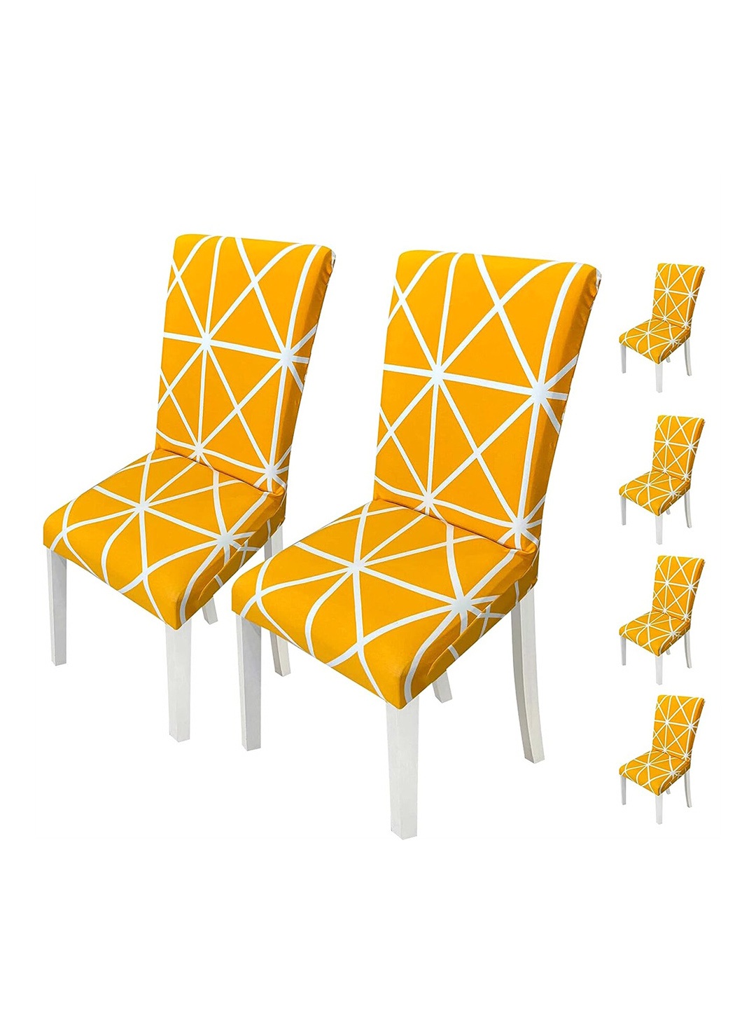 

HOUSE OF QUIRK Yellow & White 6 Pieces Printed Stretchable Chair Cover