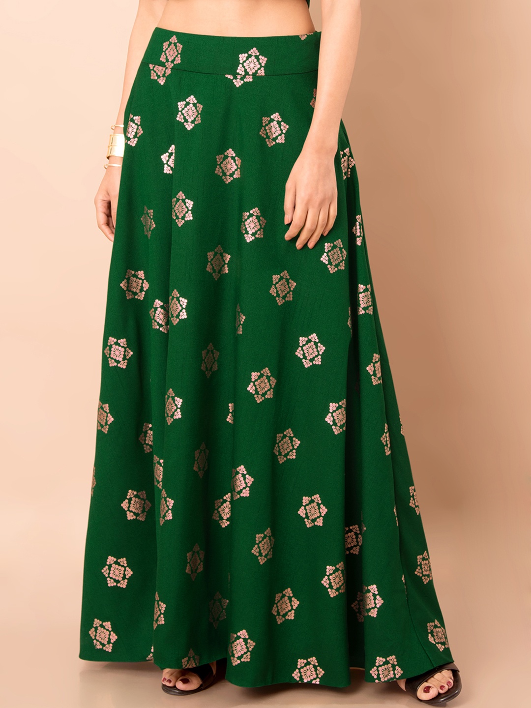 

INDYA Green Self-Design A-Line Maxi Skirt
