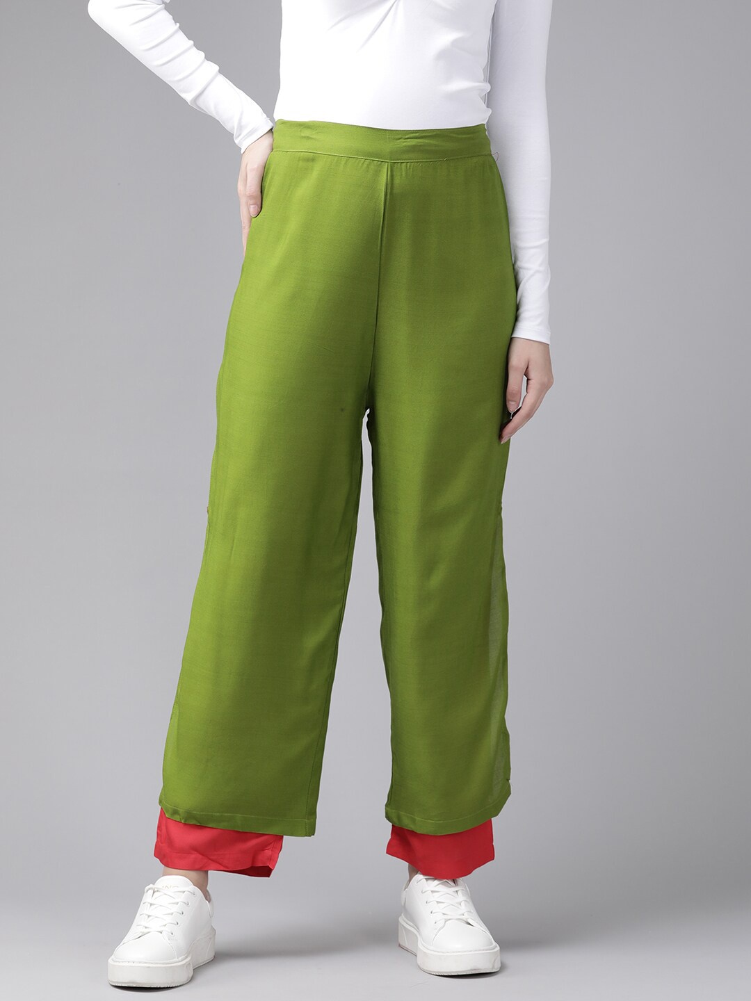 

BAESD Straight Cotton Palazzos, Green