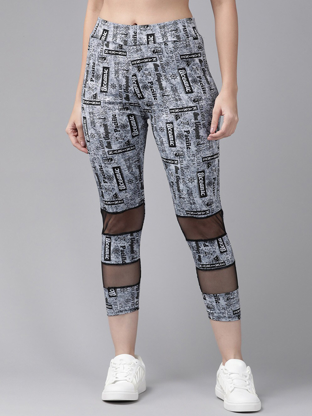 

BAESD Abstract Printed Three-Fourth Tights, Grey