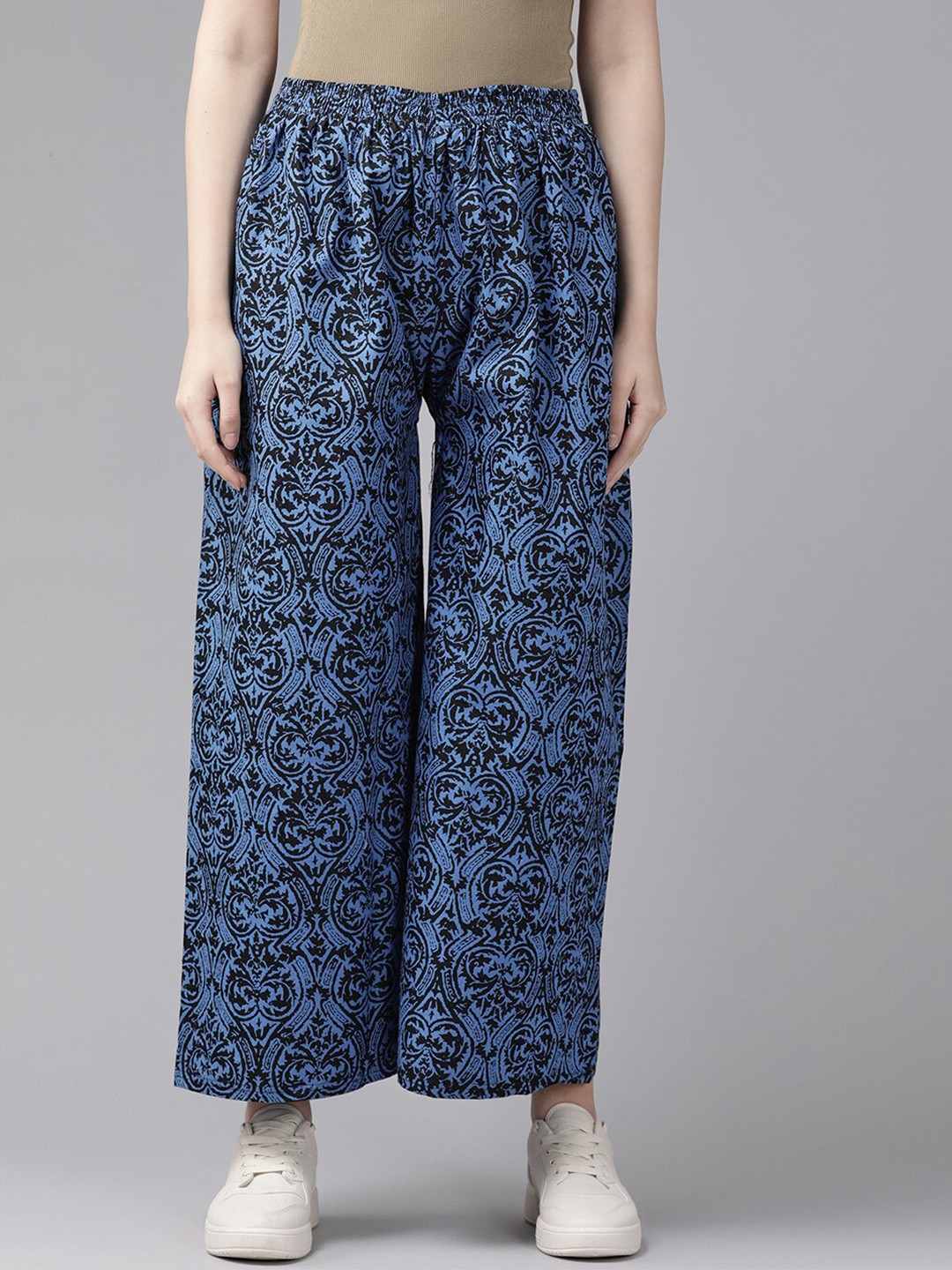 

BAESD Ethnic Motifs Printed Straight Cotton Palazzos, Blue