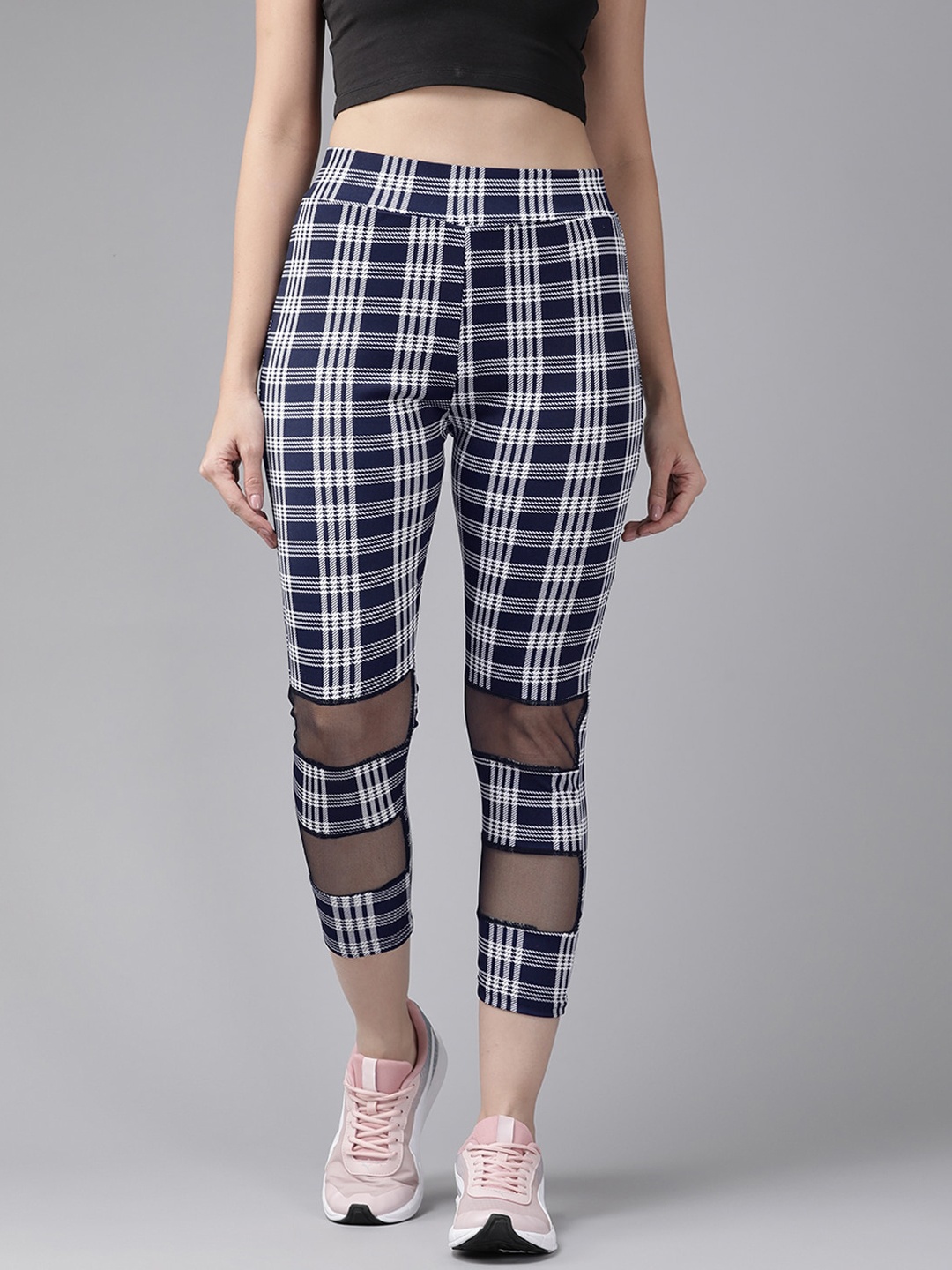 

BAESD Women Mid-rise Checks Track Pants, Navy blue