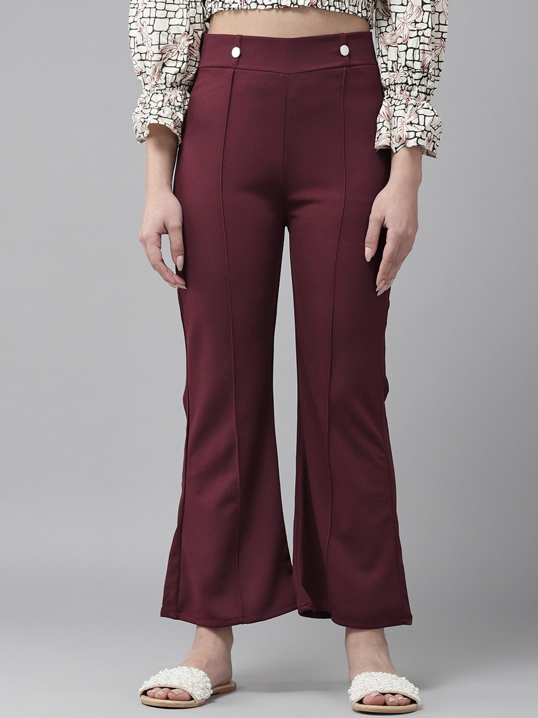 

BAESD Women Relaxed-Fit Bootcut Trousers, Maroon
