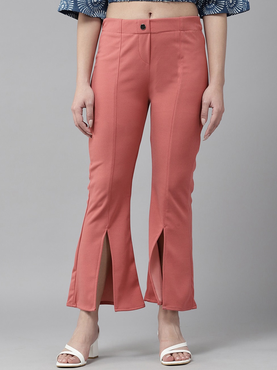 

BAESD Women Front Cut Hem Smart Easy Wash Flared Bootcut Trouser, Peach