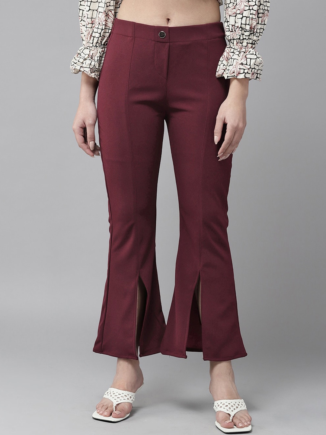 

BAESD Women Relaxed-Fit Bootcut Trousers, Maroon