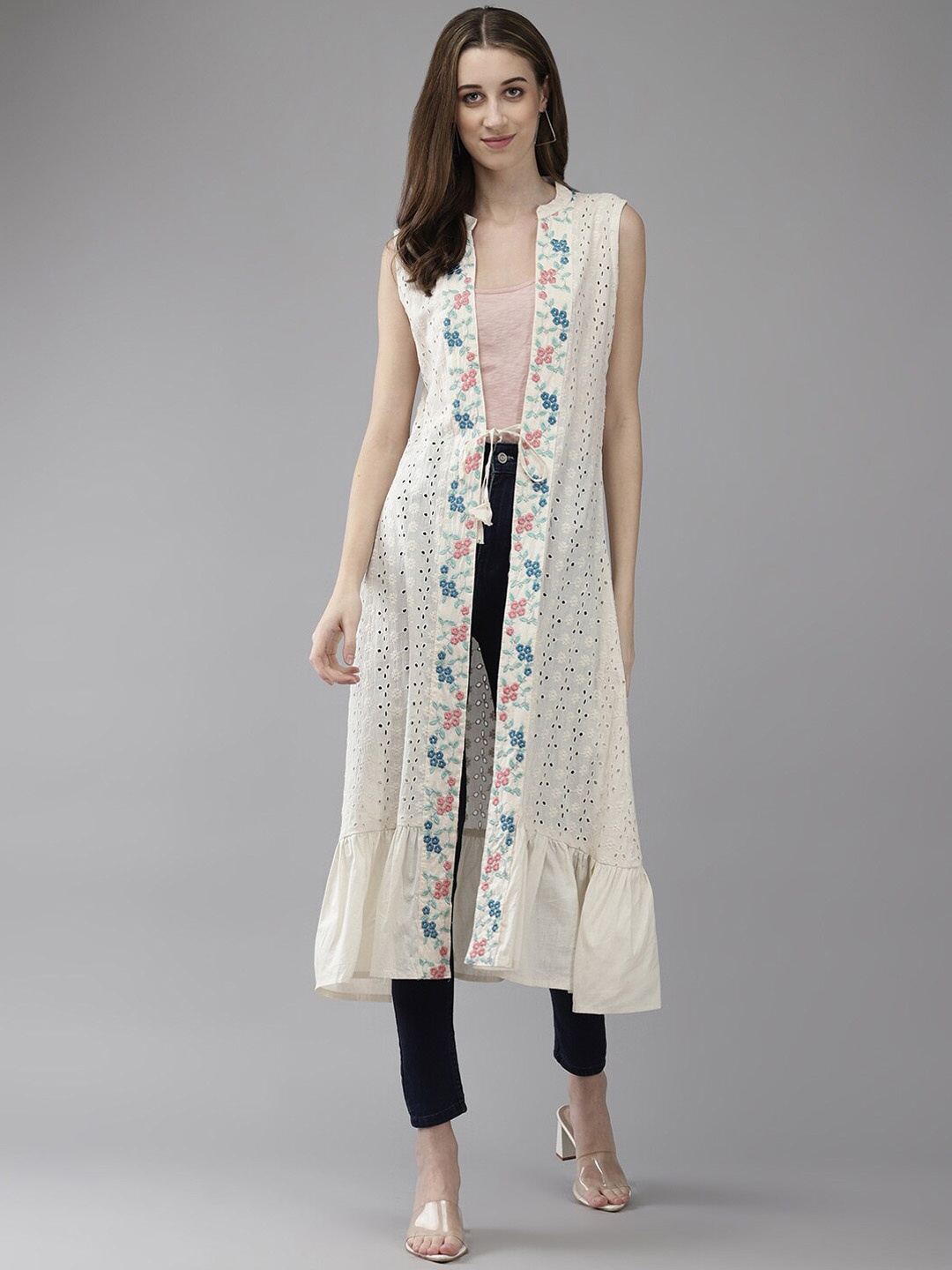 

BAESD Floral Printed Longline Shrug, Blue