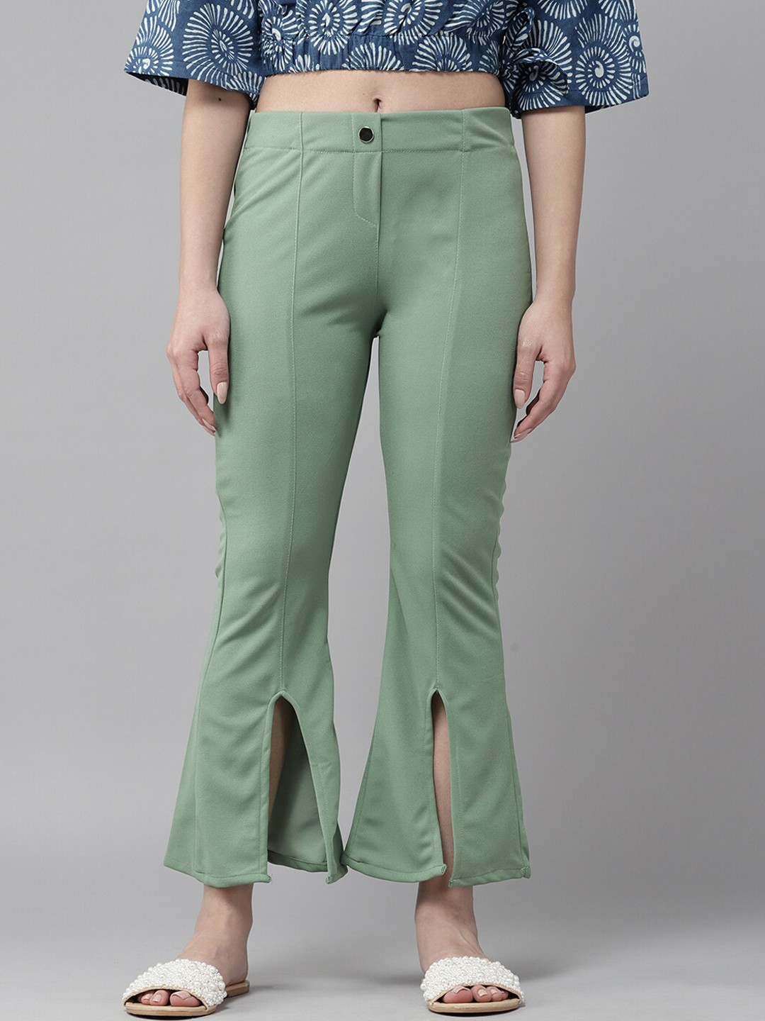 

BAESD Women Smart Bootcut Slit Trouser, Green