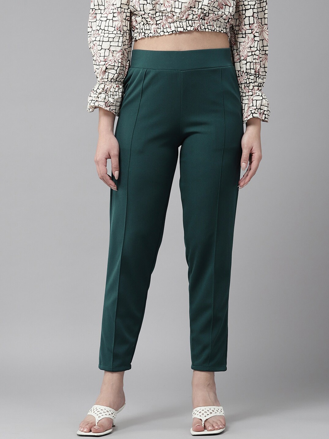 

BAESD Women Smart Regular Fit Cropped Trouser, Green