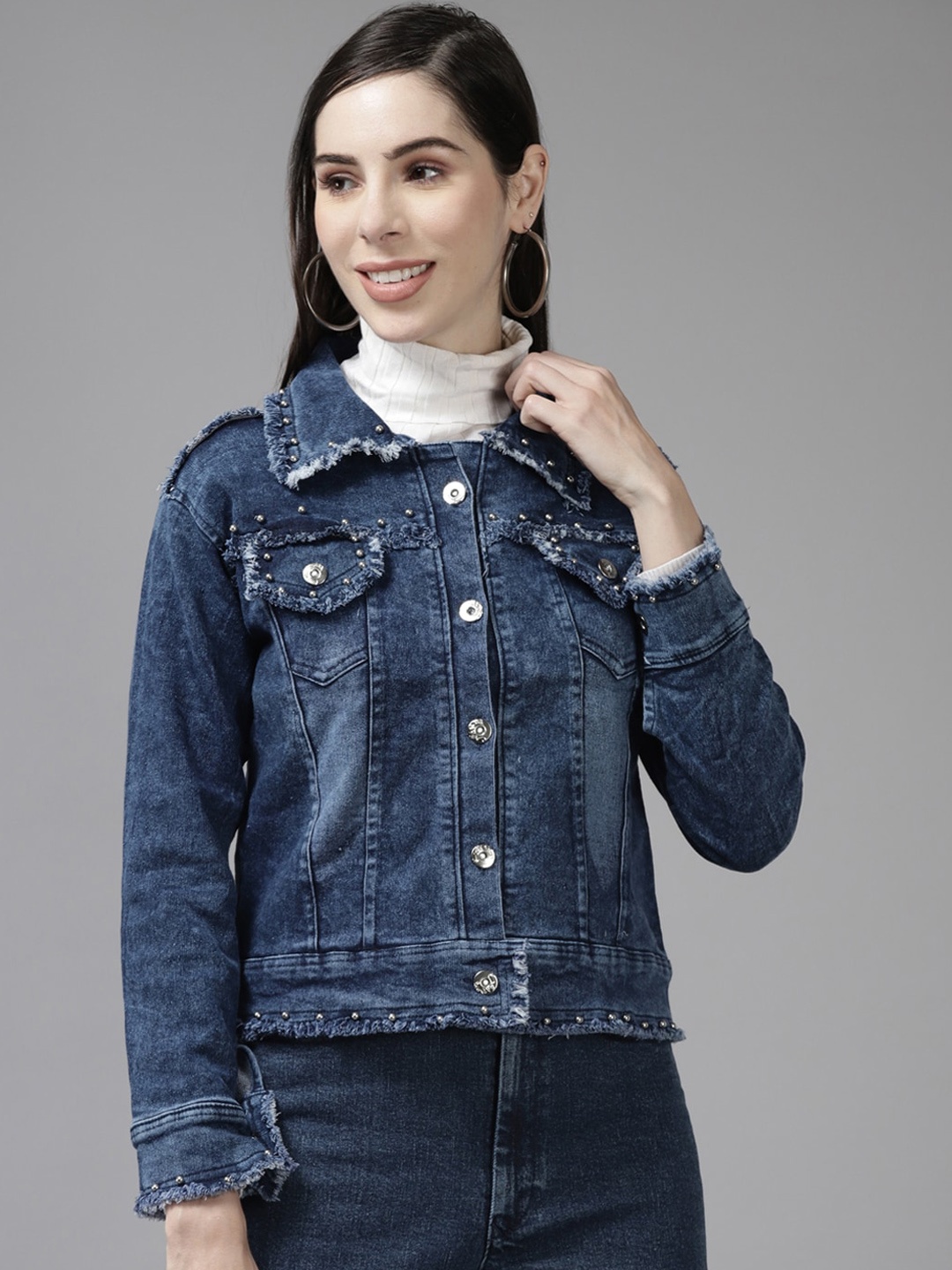 

BAESD Washed Cotton Denim Jacket, Navy blue