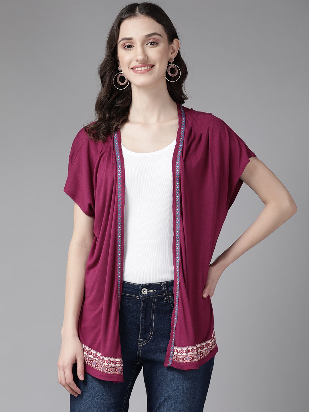 

BAESD Longline Open Front Shrug, Purple