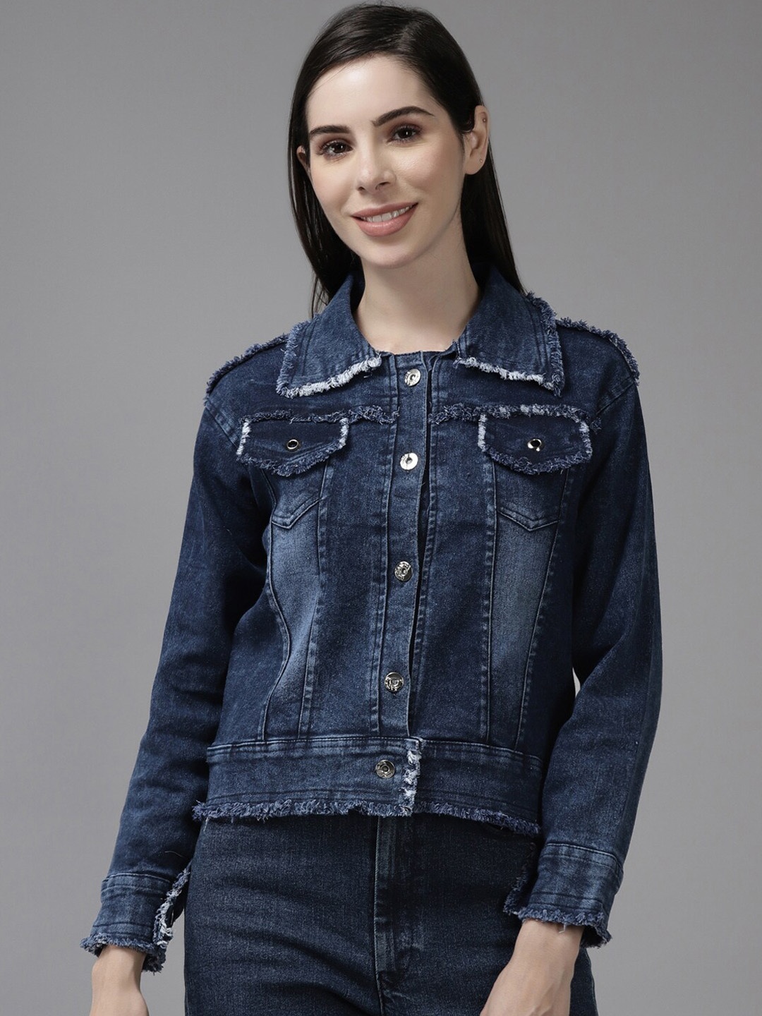 

BAESD Washed Cotton Denim Jacket, Navy blue