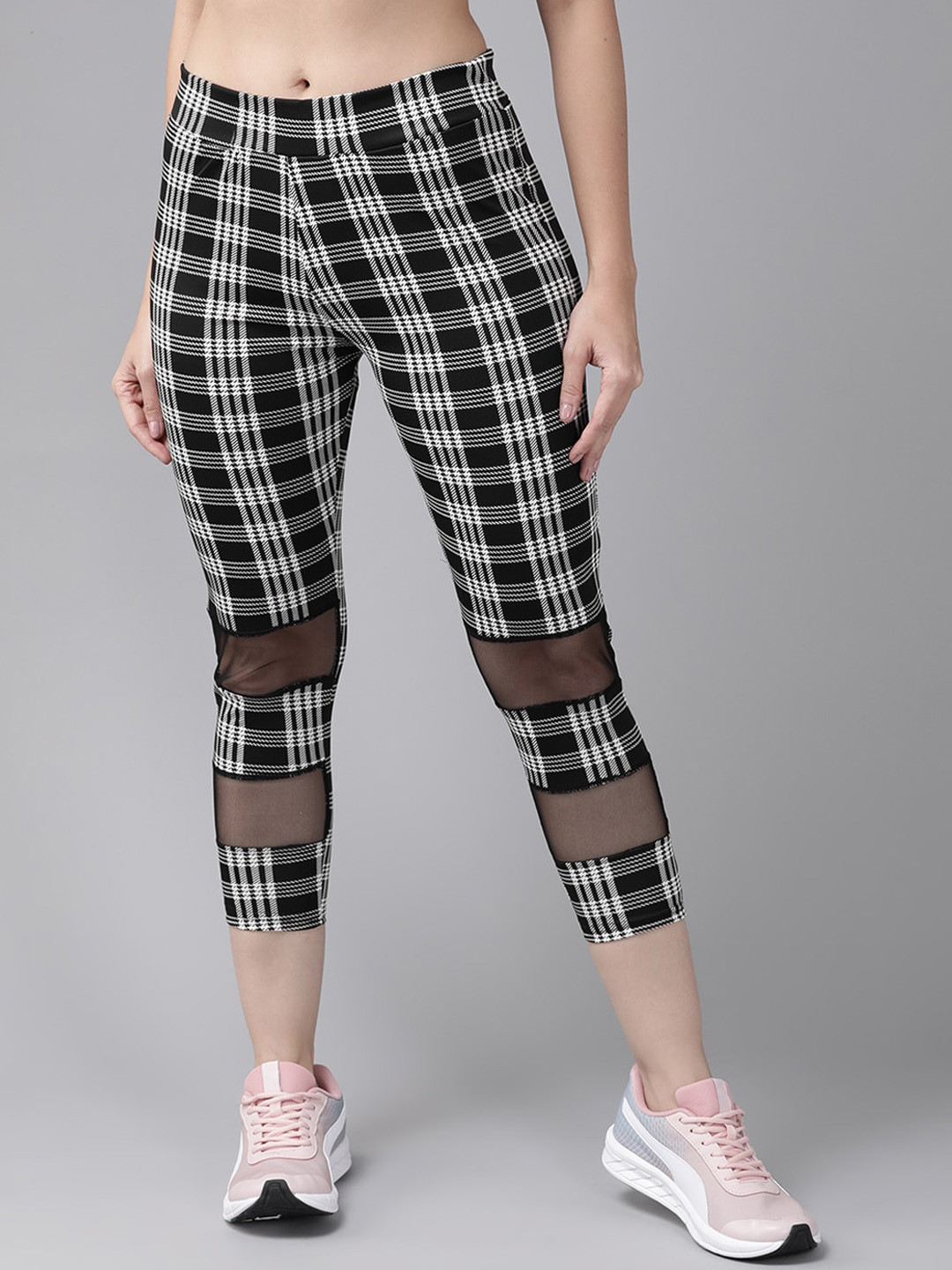 

BAESD Women Checked Ankle-Length Tights, Black